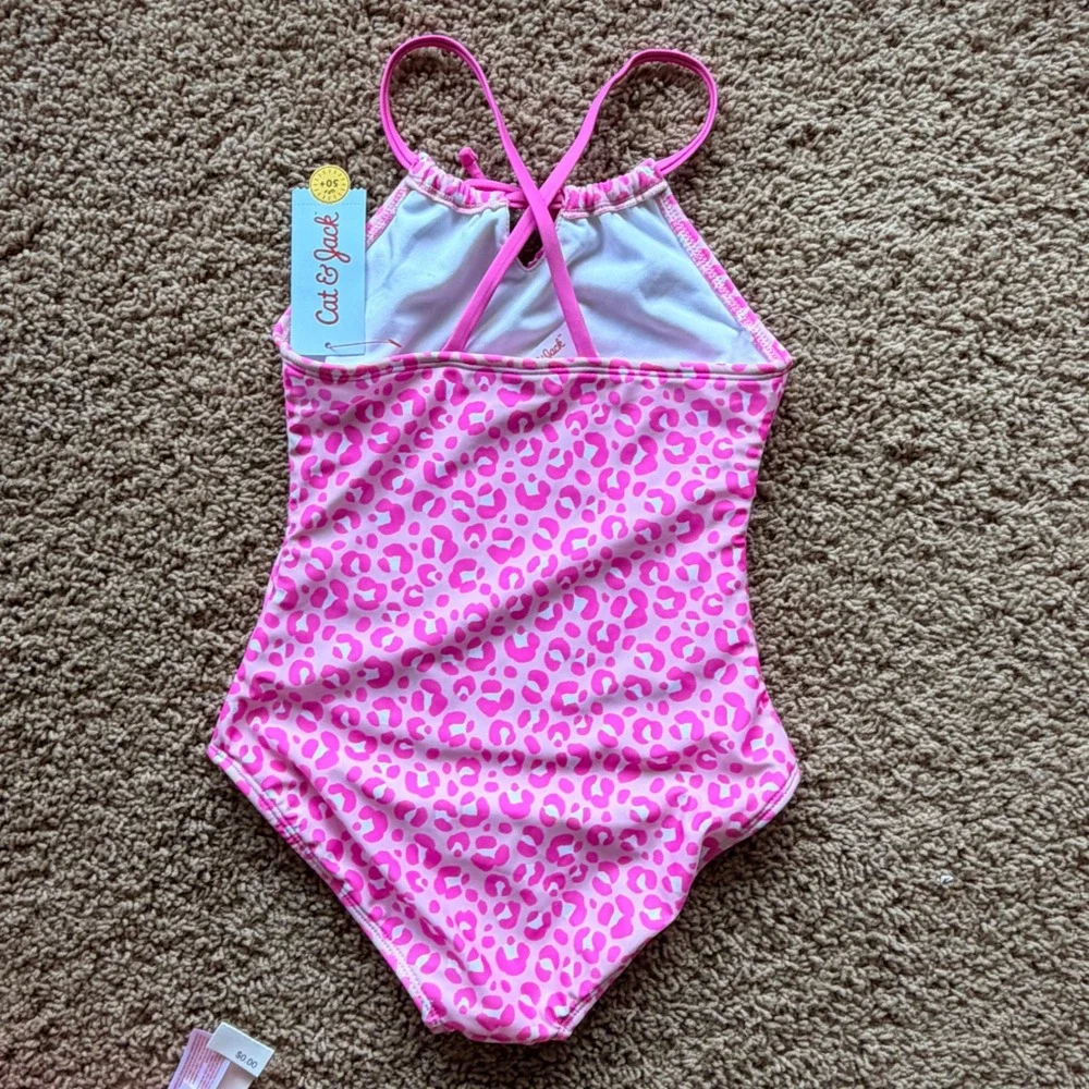 Cat & Jack Hot Pink Animal Print 1pc Swim Bathing Suit Coverup Set Medium 8 NWT